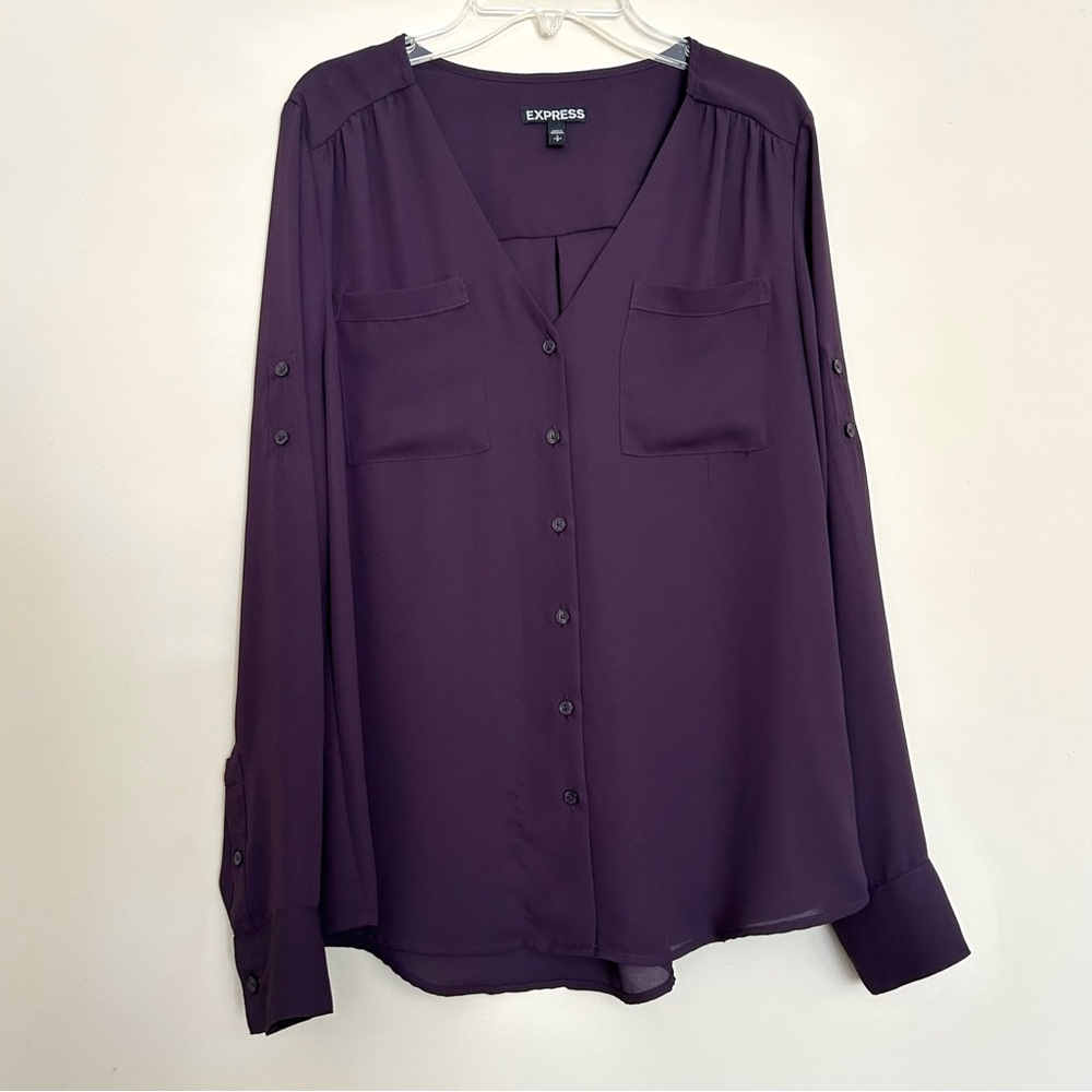 Express Women’s Deep Purple Button Down Shirt w/ Adjustable Sleeves